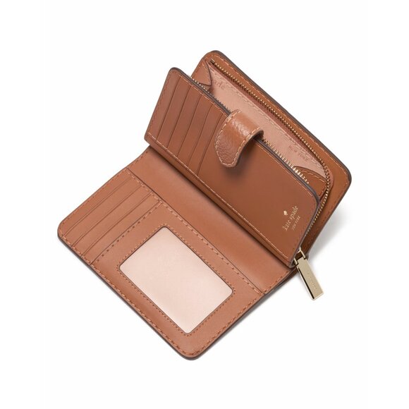 New Kate Spade Lena Medium Compact Bifold Wallet Pebble Leather Warm Gingerbread - Picture 2 of 3